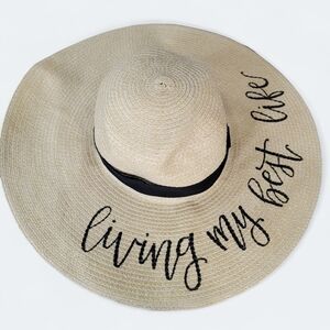 Target "Living My Best Life" Wide Brim Straw Hat Beach Pool Summer Vacation